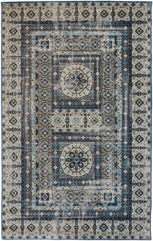 Nolan Transitional Medallion, Ivory/Tan/Blue