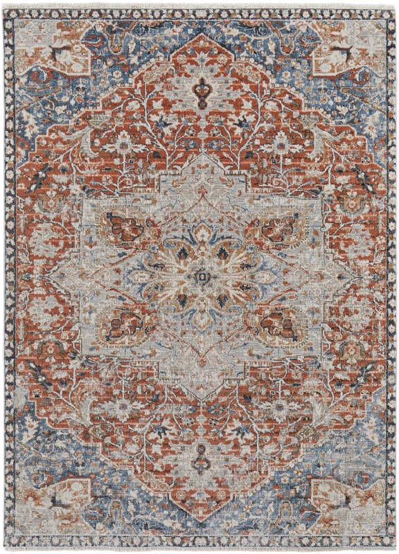 Kaia Transitional Medallion, Orange/Ivory/Blue