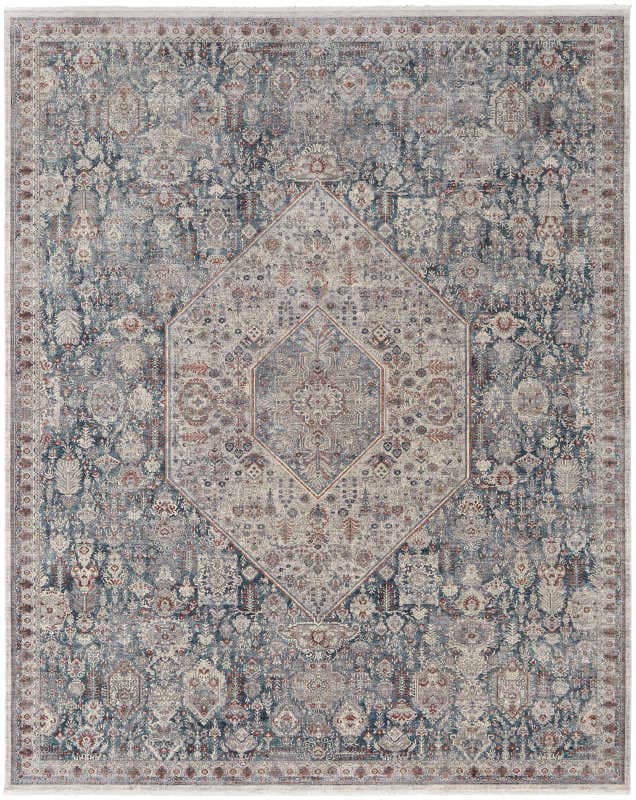 Marquette Transitional Medallion, Blue/Ivory