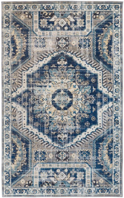 Nolan Transitional Medallion, Blue/Ivory