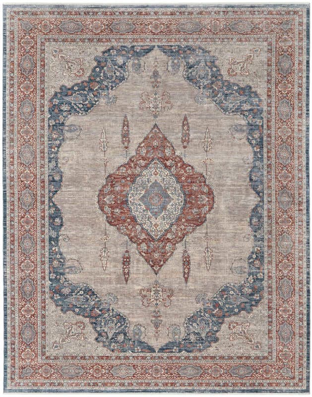 Marquette Transitional Medallion, Grey/Red/Blue