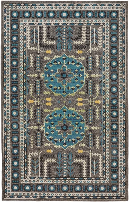 Foster Transitional Medallion, Grey/Blue/Green