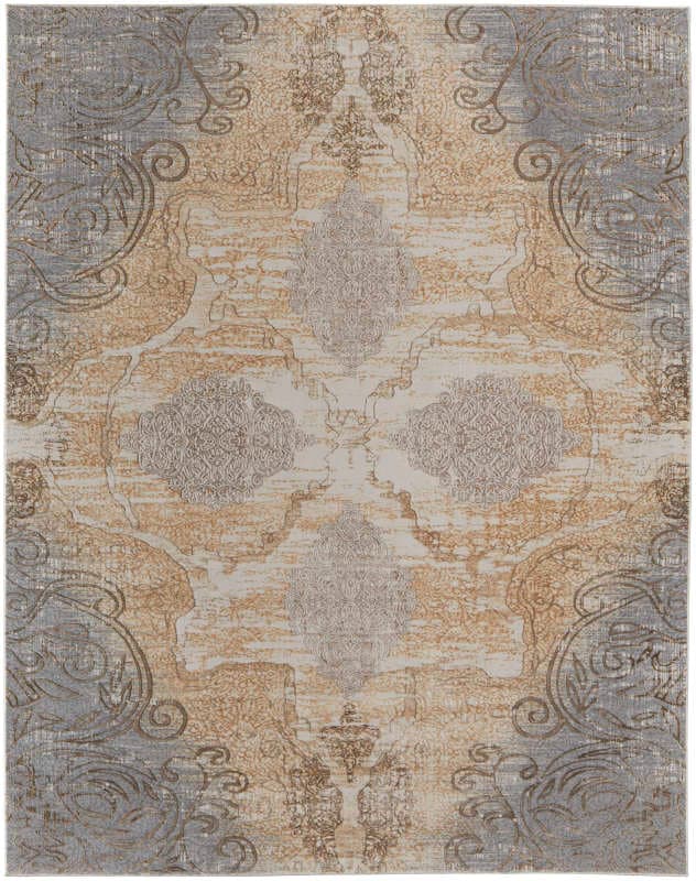Celene Traditional Medallion, Silver/Tan/Grey