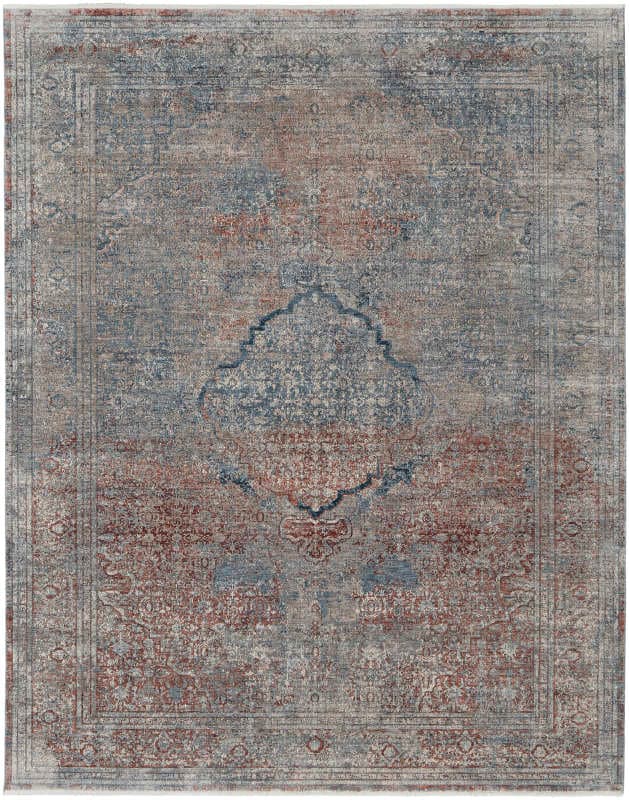 Marquette Transitional Medallion, Blue/Red/Grey