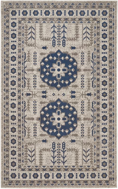 Foster Transitional Medallion, Blue/Grey/Ivory