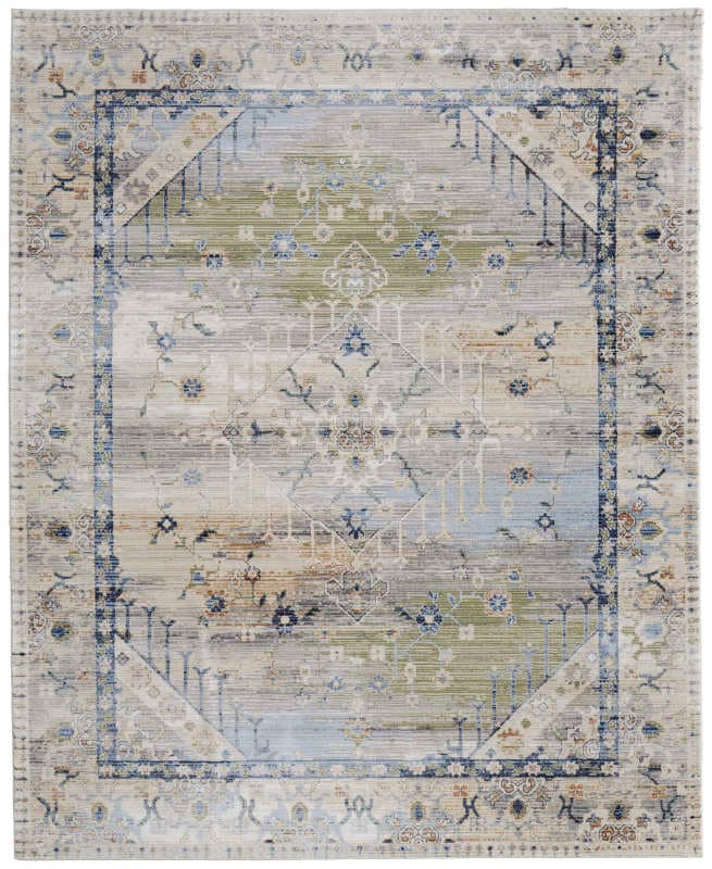 Melrose Transitional Distressed, Ivory/Green/Blue