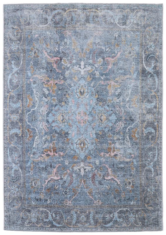 Percy Transitional Medallion, Blue/Grey/Orange