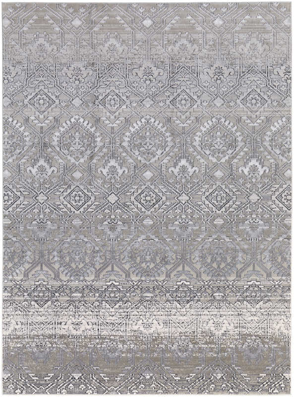 Macklaine Transitional Distressed, Ivory/Silver/Black