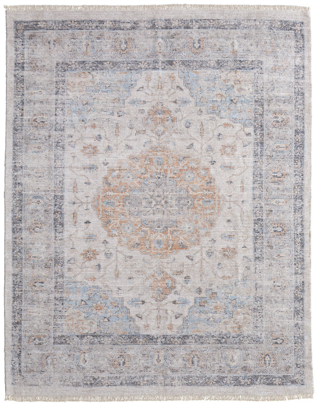 Caldwell Transitional Medallion, Ivory/Blue/Orange