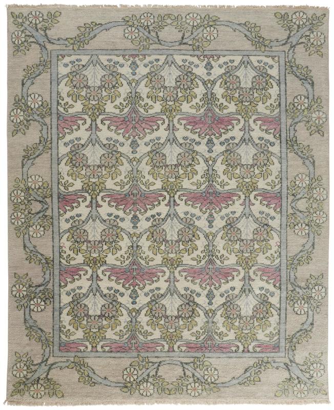 Beall Traditional Floral & Botanical, Ivory/Pink/Green