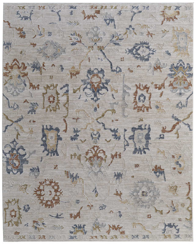 Pasha Transitional Floral & Botanical, Ivory/Blue/Gold