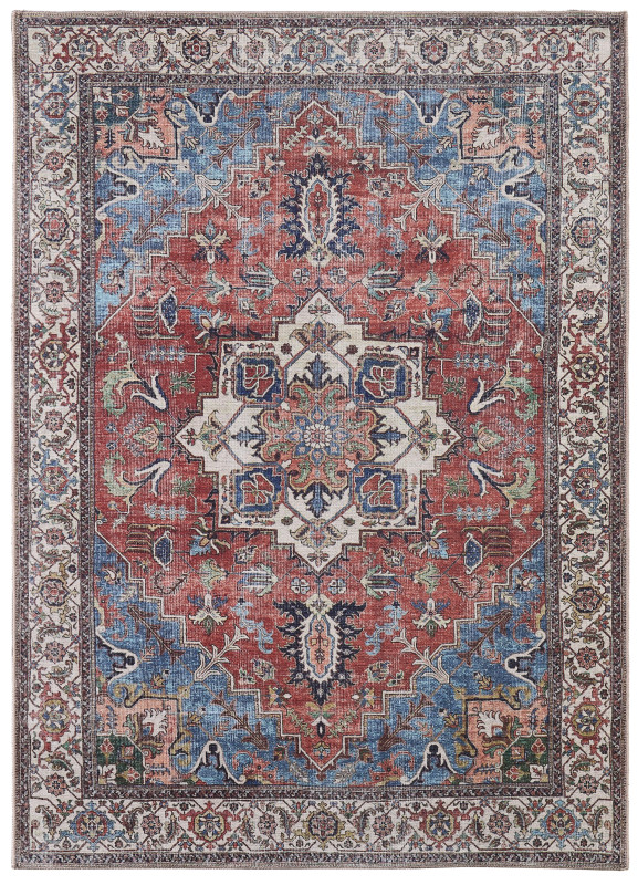 Percy Transitional Medallion, Red/Blue/Ivory