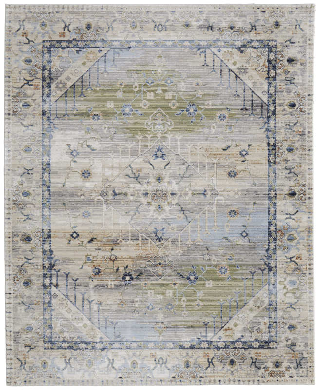 Melrose Transitional Distressed, Ivory/Green/Blue