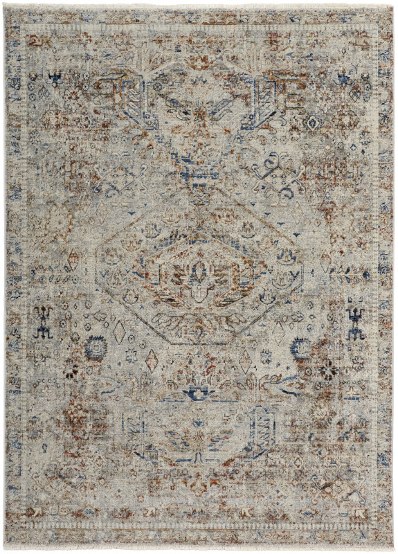 Kaia Transitional Medallion, Tan/Orange/Red